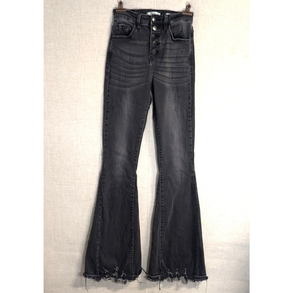 KanCan Signature Ultra High Rise Super Flare Black Denim Jeans Size 24